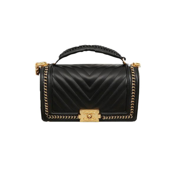 Ch*el top handle chevron boy handbag
