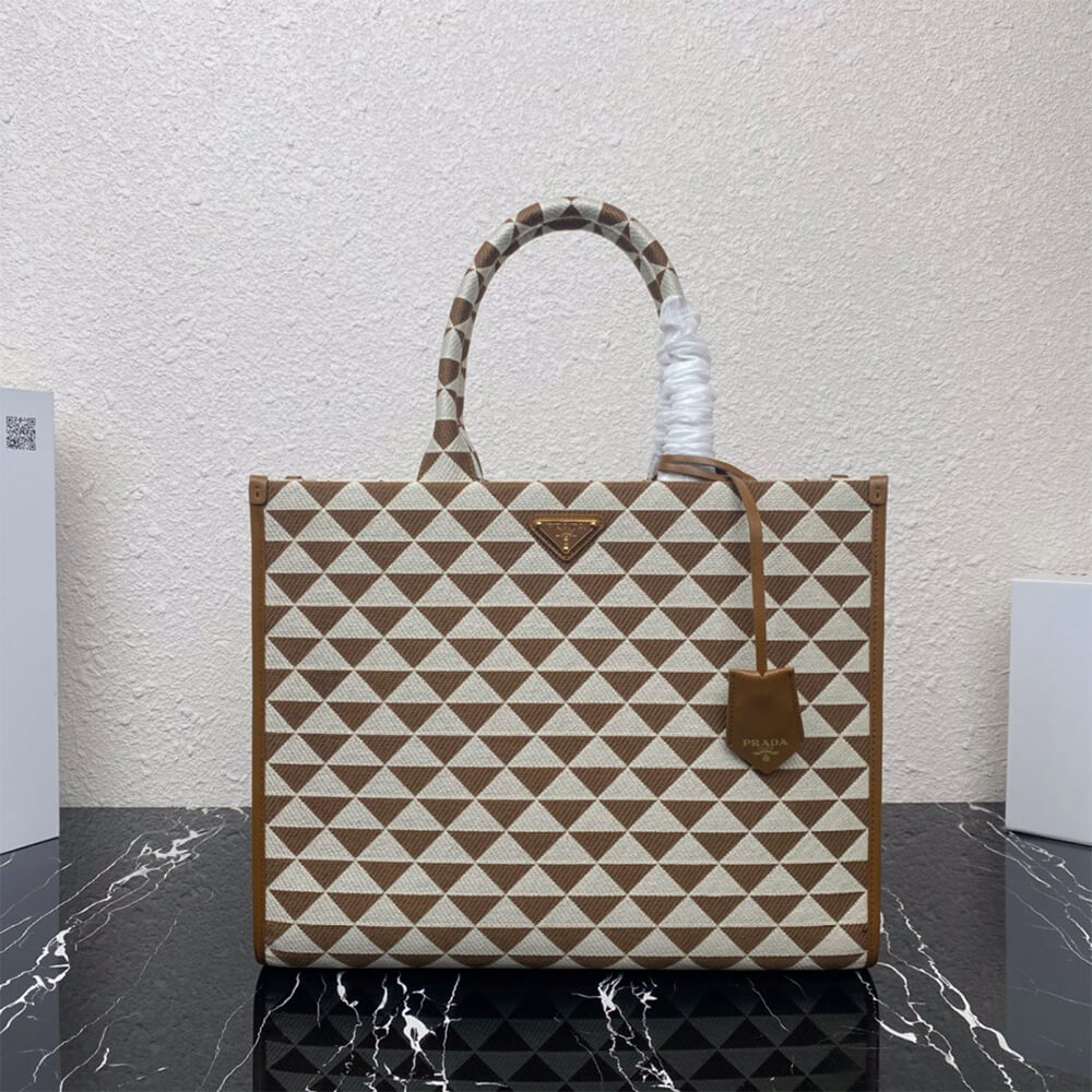 large Pra*a symbole jacquard fabric handbag