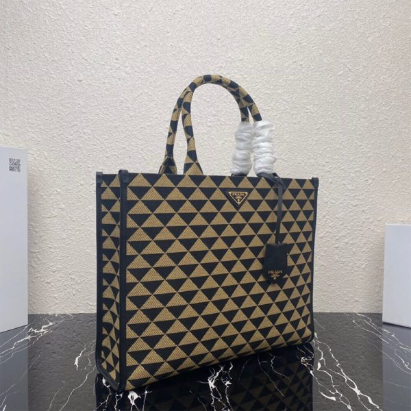 large Pra*a symbole jacquard fabric handbag