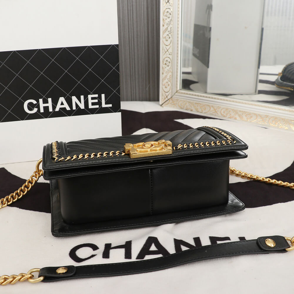 Ch*el top handle chevron boy handbag